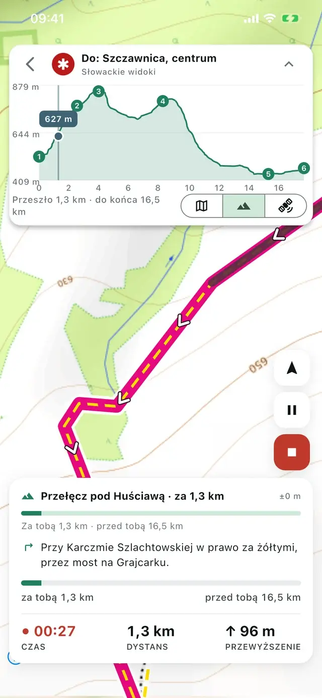 Aplikacja Szlaki Pienin — nawigacja GPS z profilem wysokości na trasie do Szczawnicy